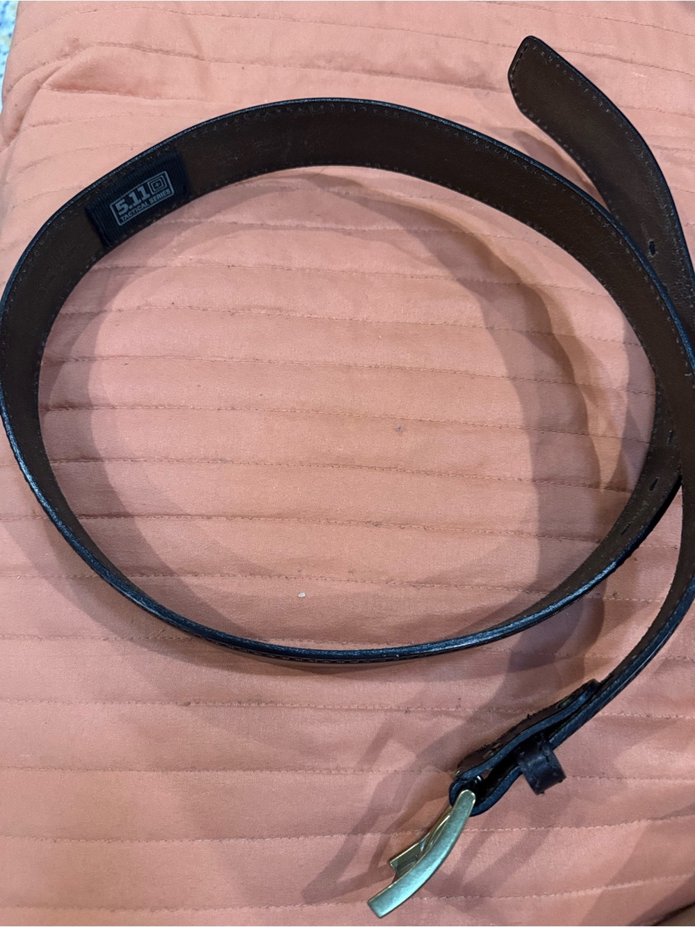 5.11 Tactical Black Leather Belt with Brass-Tone Buckle
